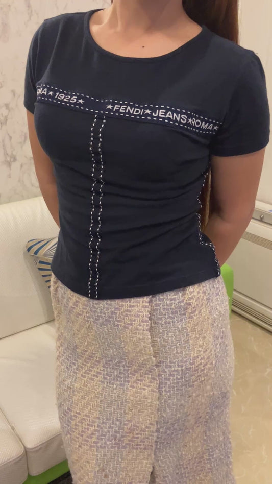 FENDI JEANS Logo T-Shirt Black Short Sleeve Made in Italy Women’s