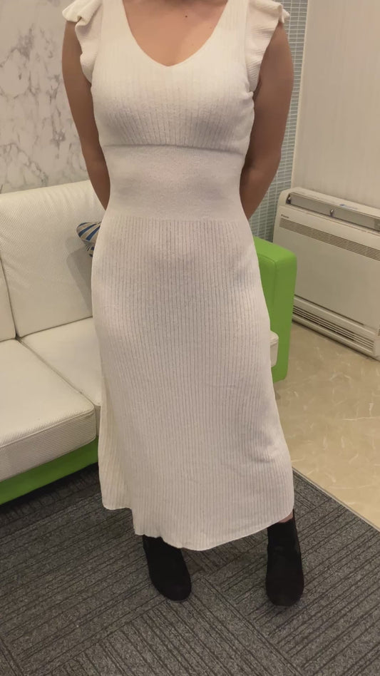 SNIDEL HOME Knit Dress & Cardigan Set Ivory Ribbed Long Dress Women