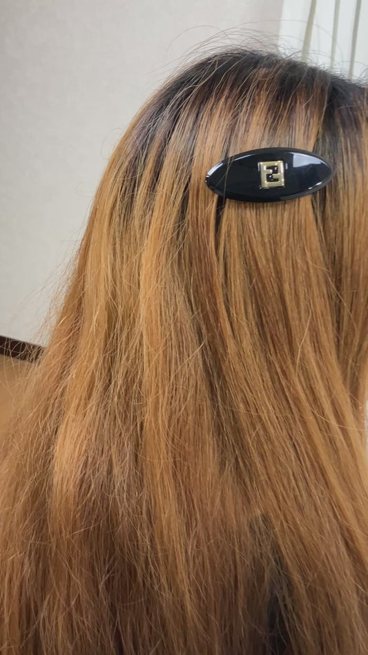 FENDI FF Logo Black Gold Hair Barrette Hair Clip Vintage Italy