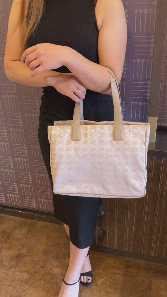 CHANEL New Travel Line Beige Nylon Leather Tote Bag Italy 9384082