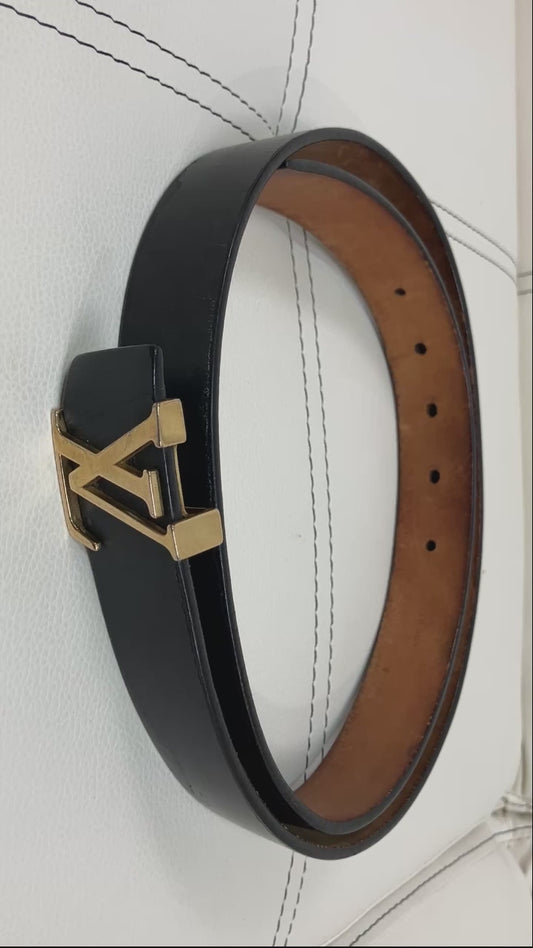 LOUIS VUITTON LV Logo Belt 90/36 Black Leather Gold Buckle 109cm