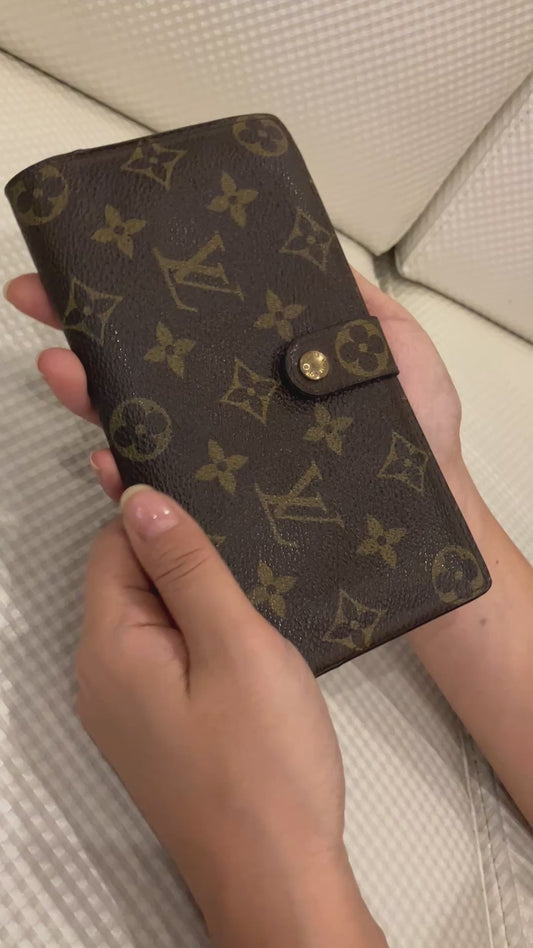 LOUIS VUITTON Monogram Continental Clutch Long Wallet T61217 Date Code 884FC Snap Frame Brown