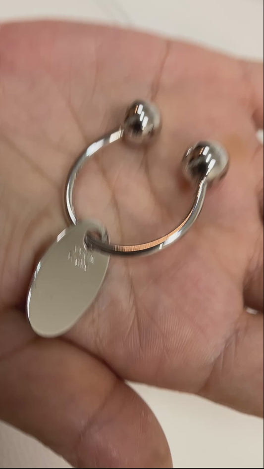 Cartier Sterling Silver Key Ring Bag Charm Oval Plate Screw Ring