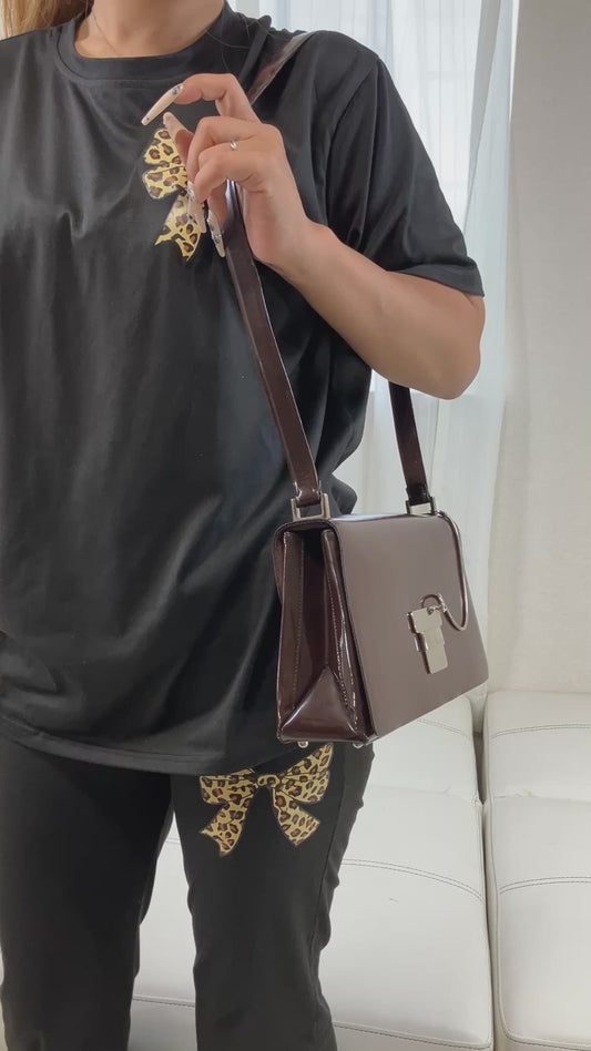 GUCCI Vintage Brown Patent Leather Shoulder Bag 001.3444.1746 Italy