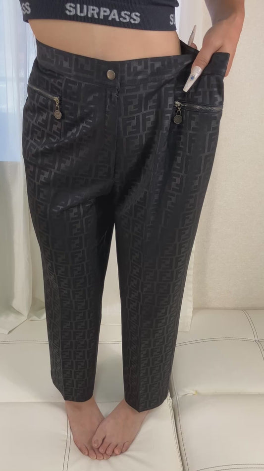 FENDI Jeans Zucca FF Logo Pants Women's XL Black Made in Italy