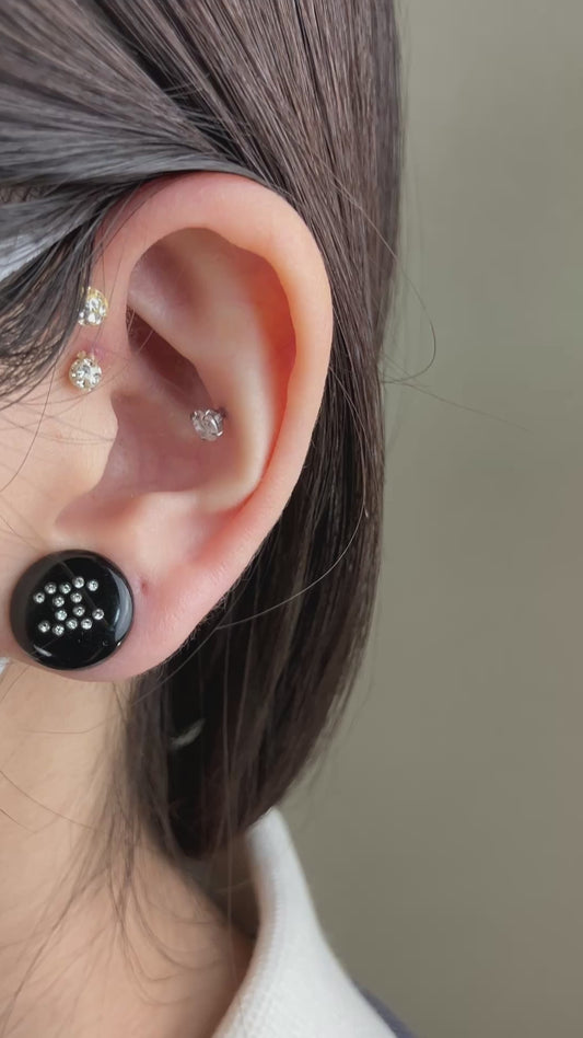 CHANEL 00A Black Crystal Stud Earrings Round Vintage Made in France