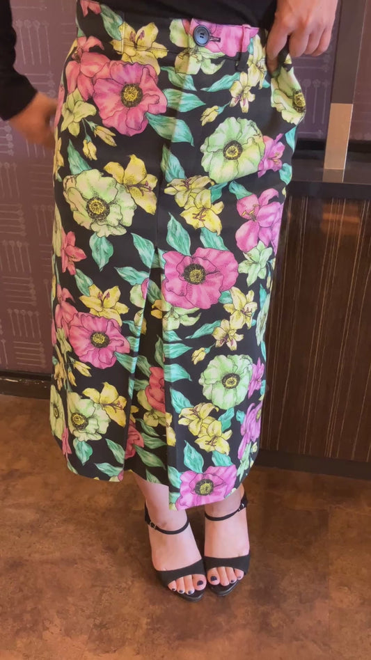BALENCIAGA Floral Skirt Size 36 Cotton Black Multicolor Made in Italy