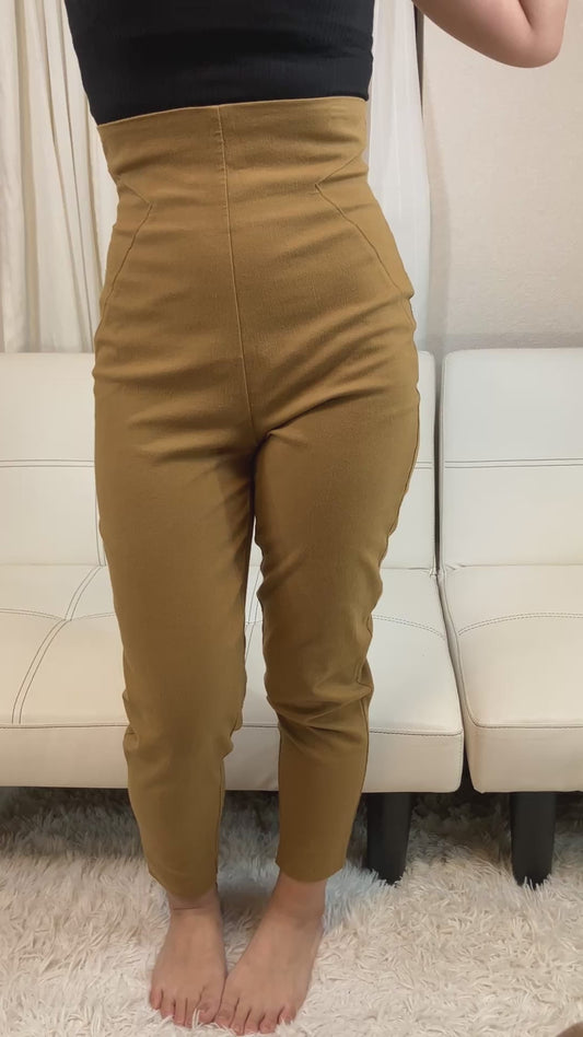 ROMEO GIGLI Italy High Waist Tapered Pants Camel Stretch Designer Women's