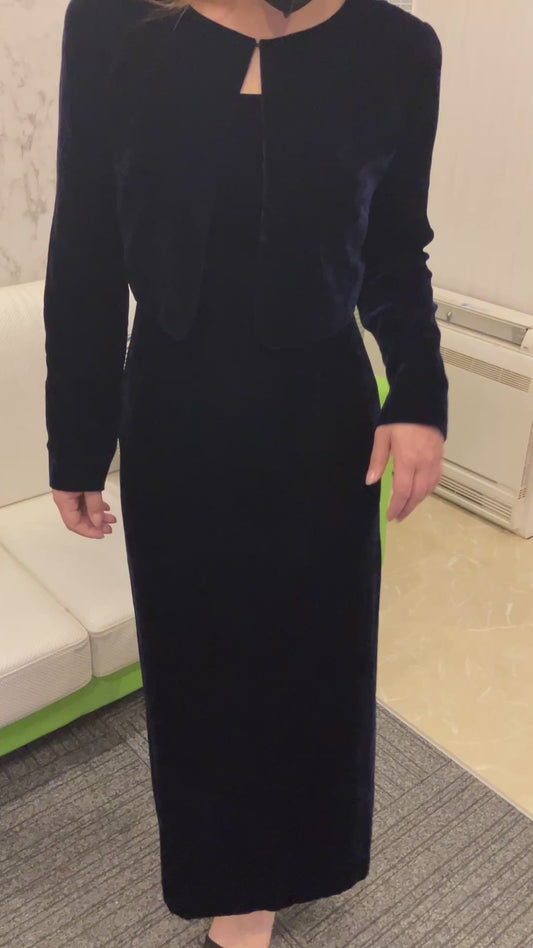 Vino Stella Velvet Dress & Bolero Set Navy Size 9R New with Tags Formal Wear Japan