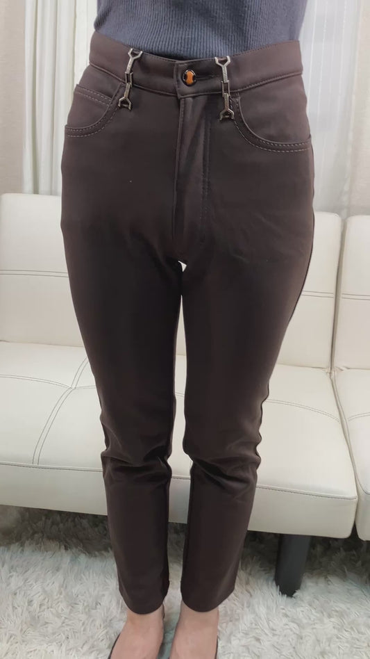 FENDI Jeans Brown Pants Women IT42 Nylon Made in Italy Slim Fit Vintage