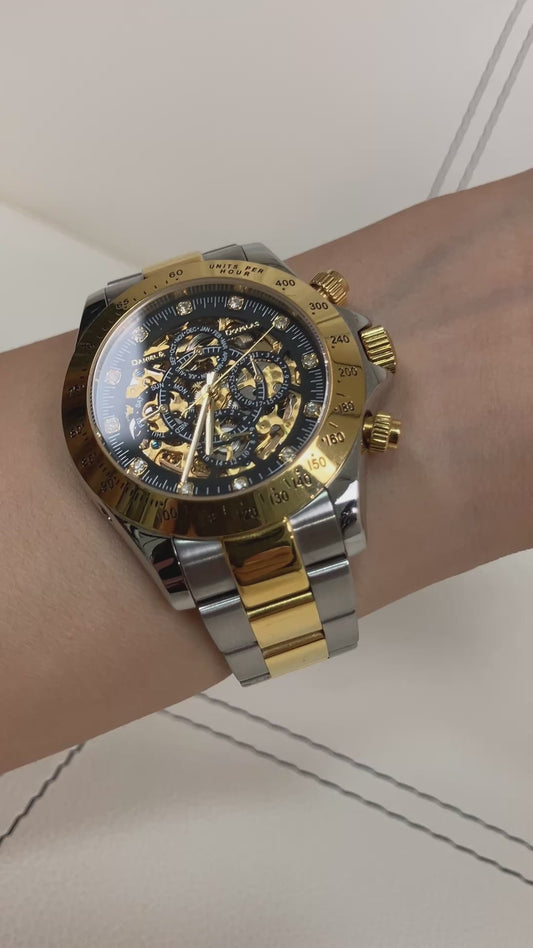 Daniel & Douglas DD8802 Automatic Skeleton Watch Gold Silver Mens