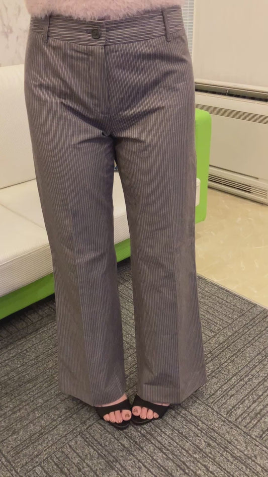 Max Mara Pants Size 40 Striped Cotton Ramie Blend Wide-Leg Flare