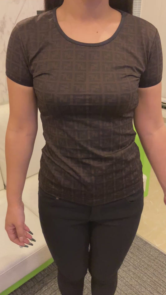 FENDI Zucca Pattern Short Sleeve T-Shirt Brown