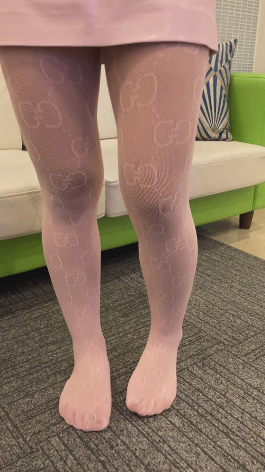 GUCCI Pink Stockings GG Logo Pattern Tights