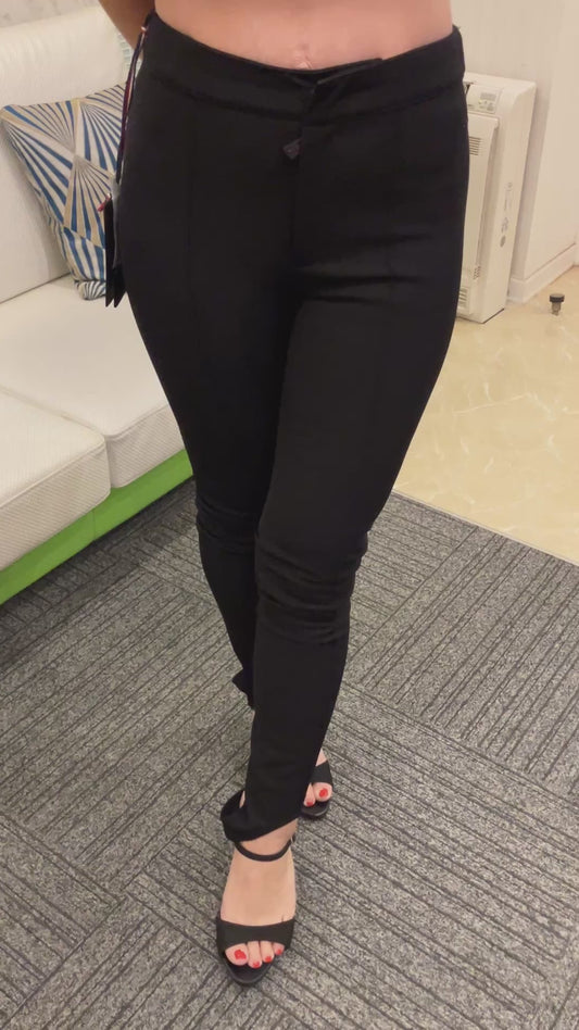 MONCLER Women Black Slim Fit Pants Size 38 w/ Tags Strap Detail Authentic