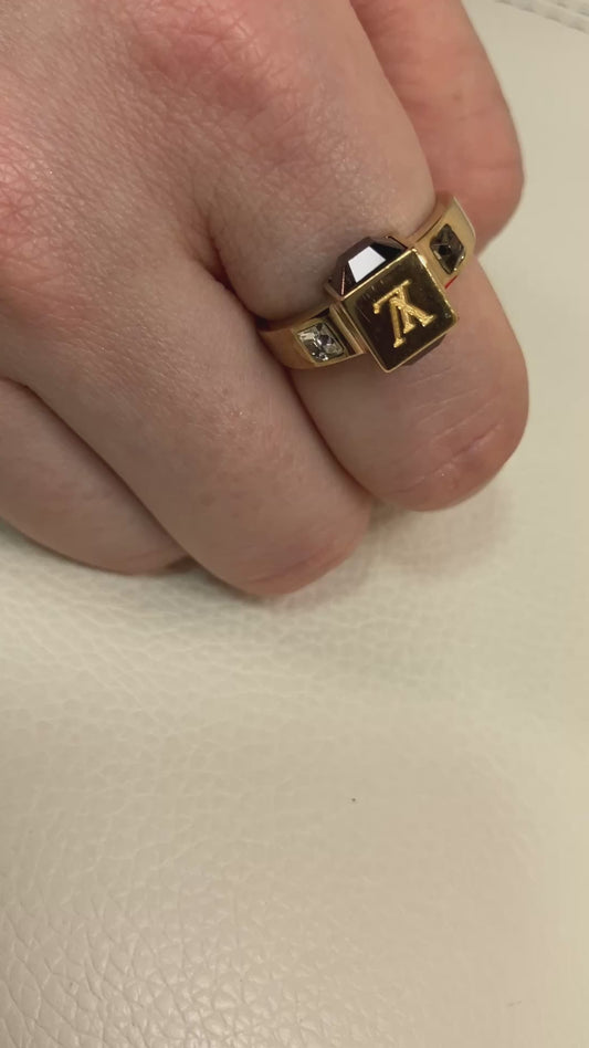 Louis Vuitton Gamble Ring Gold Crystal Black M75426 Size US 5.5 EU 50 JP 10