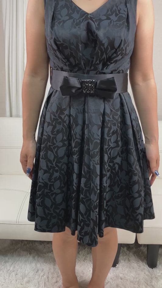 Made in Japan Black Floral Jacquard Dress Ribbon Belt Rhinestone Fit Flare