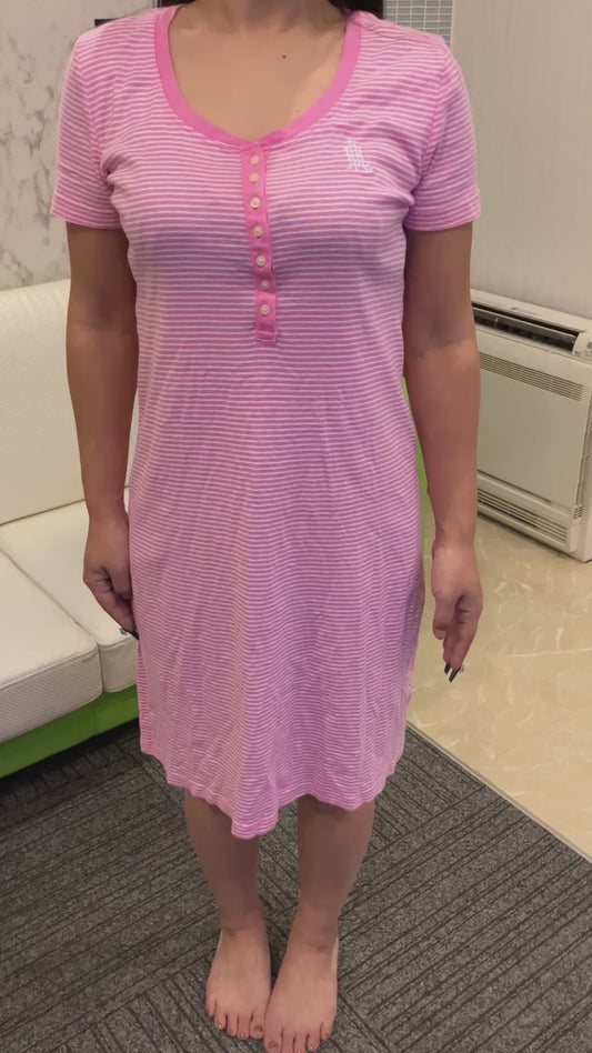 LAUREN RALPH LAUREN short-sleeved knit dress in pink with stripes, size S