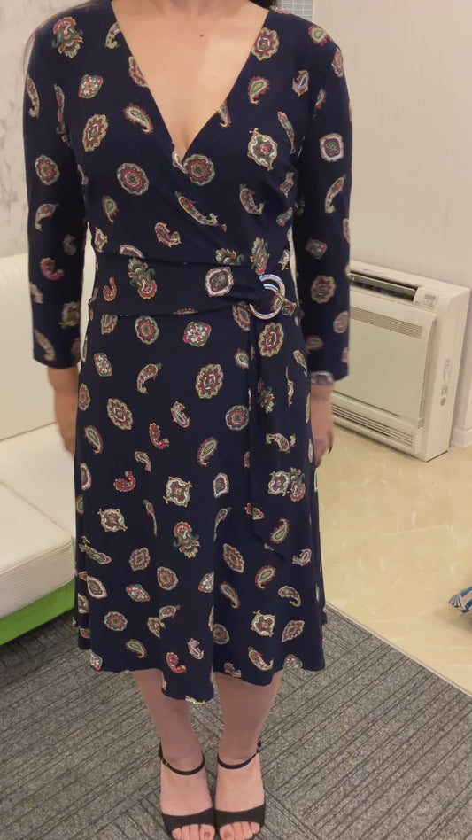 Lauren Ralph Lauren Women’s Paisley Dress Navy Long Sleeve Size 2