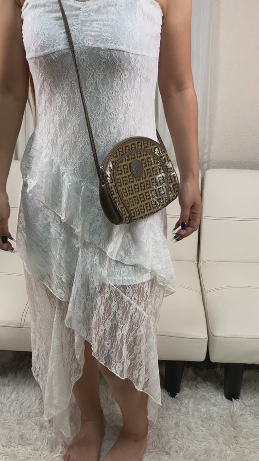 FENDI Zucca FF Canvas Shoulder Bag Brown Beige Small Crossbody Italy
