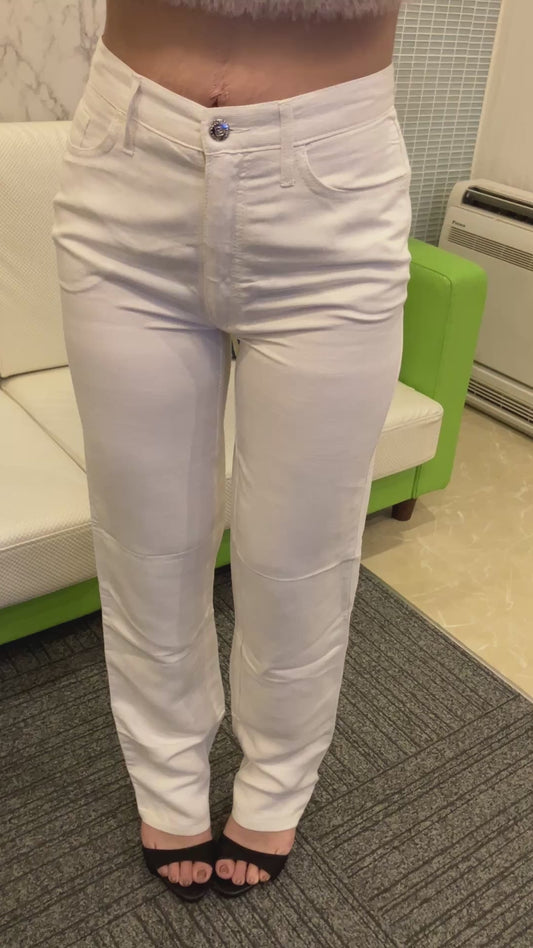 FENDI Jeans Women’s Pants White Linen Blend Made in Italy Straight Leg