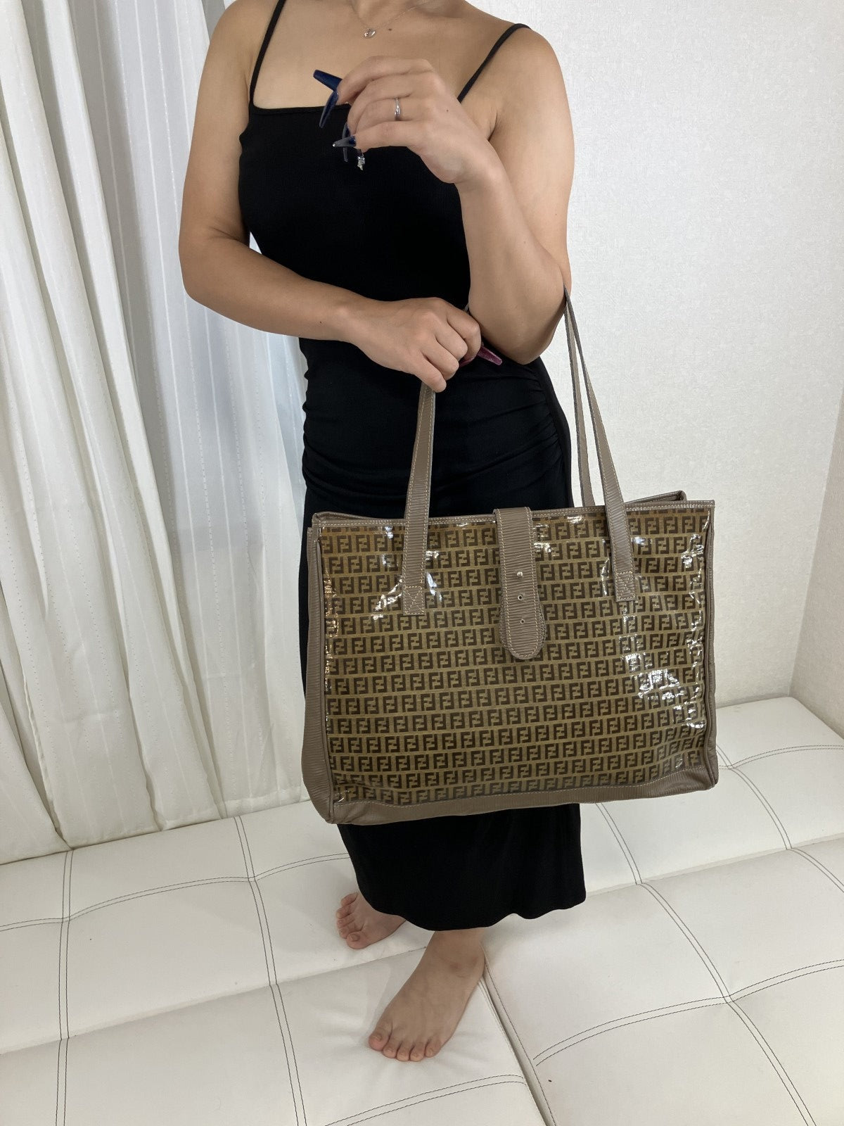 FENDI Zucchino FF Logo Coated Canvas Large Tote Bag Brown Vintage Italy