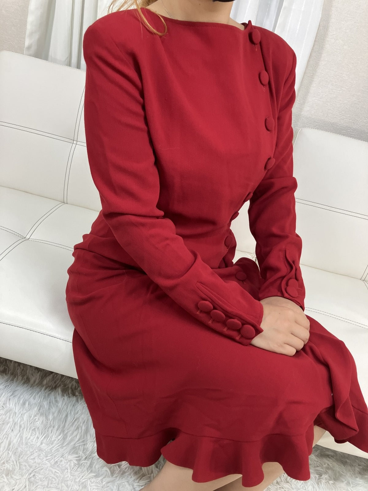 Valentino Garavani Boutique Red Long Dress Size 8 Italy Ruffle Button Vintage