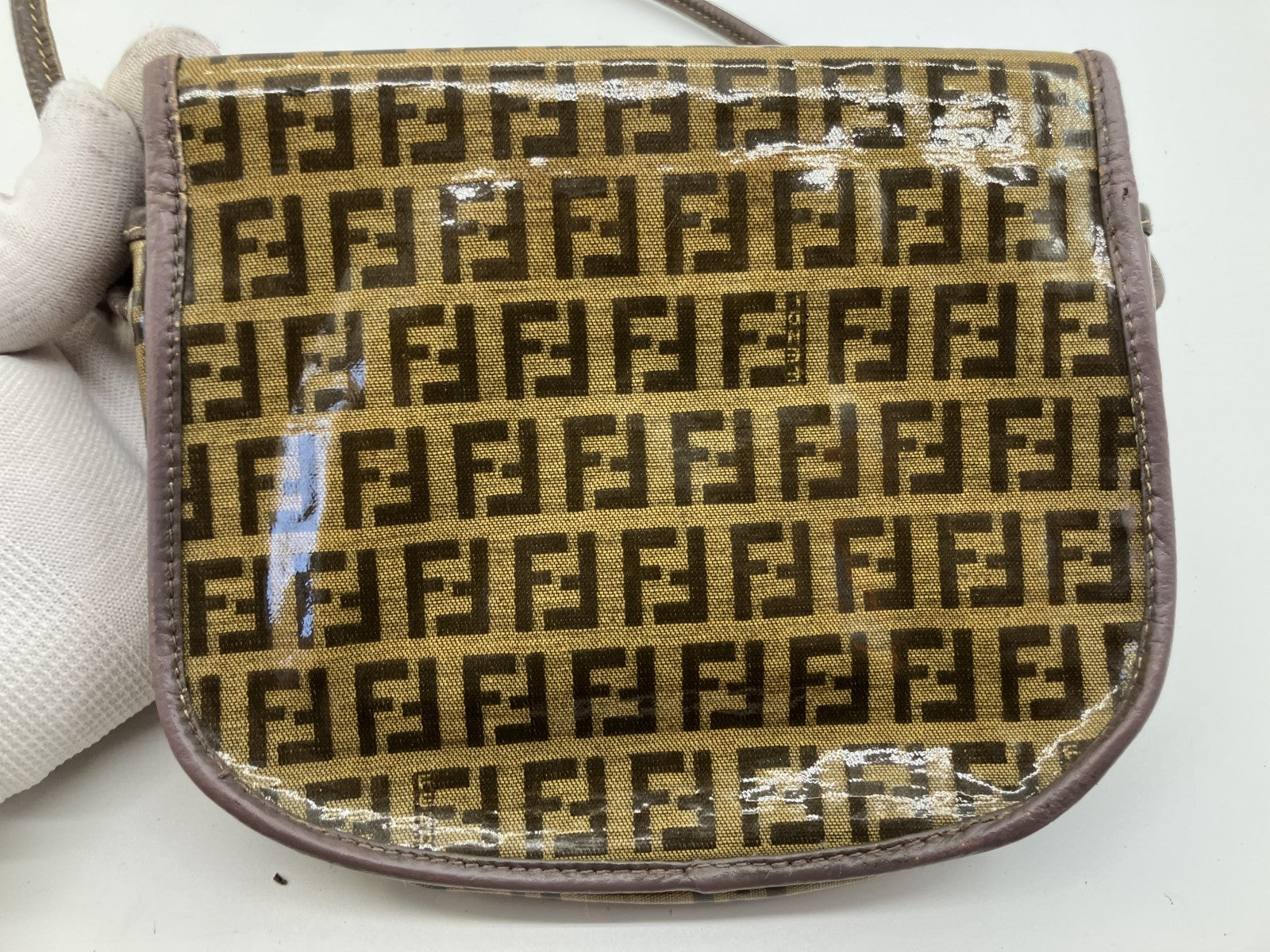 FENDI Zucca FF Logo PVC Leather Flap Shoulder Crossbody Bag Brown Italy